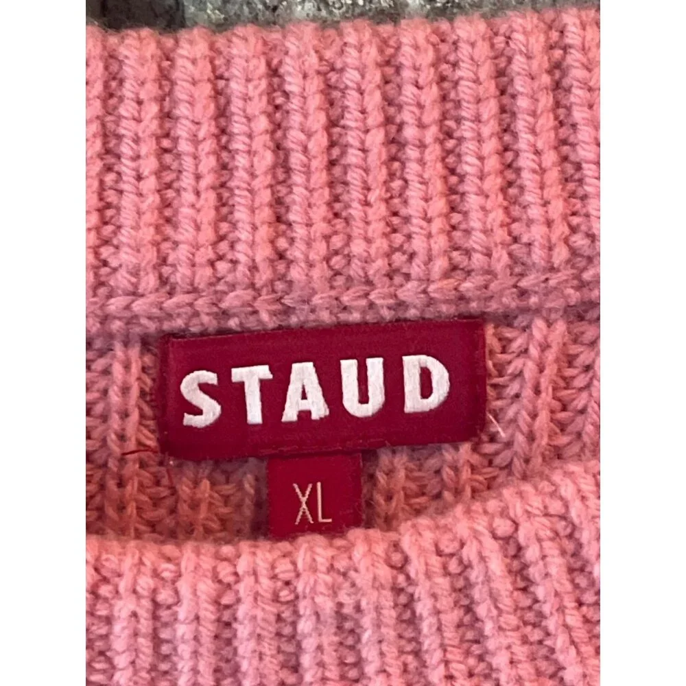 Staud Aura Pink Knit Sweater Balloon Sleeves Womens XL Soft  Wool & Cotton Blend - Picture 6 of 14
